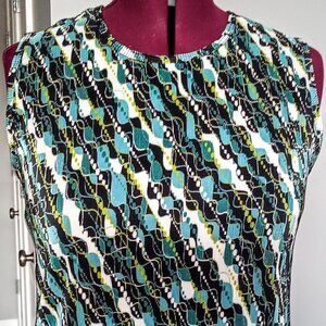 Plisse Blue, Green & Black Ribbed Sleeveless Tank